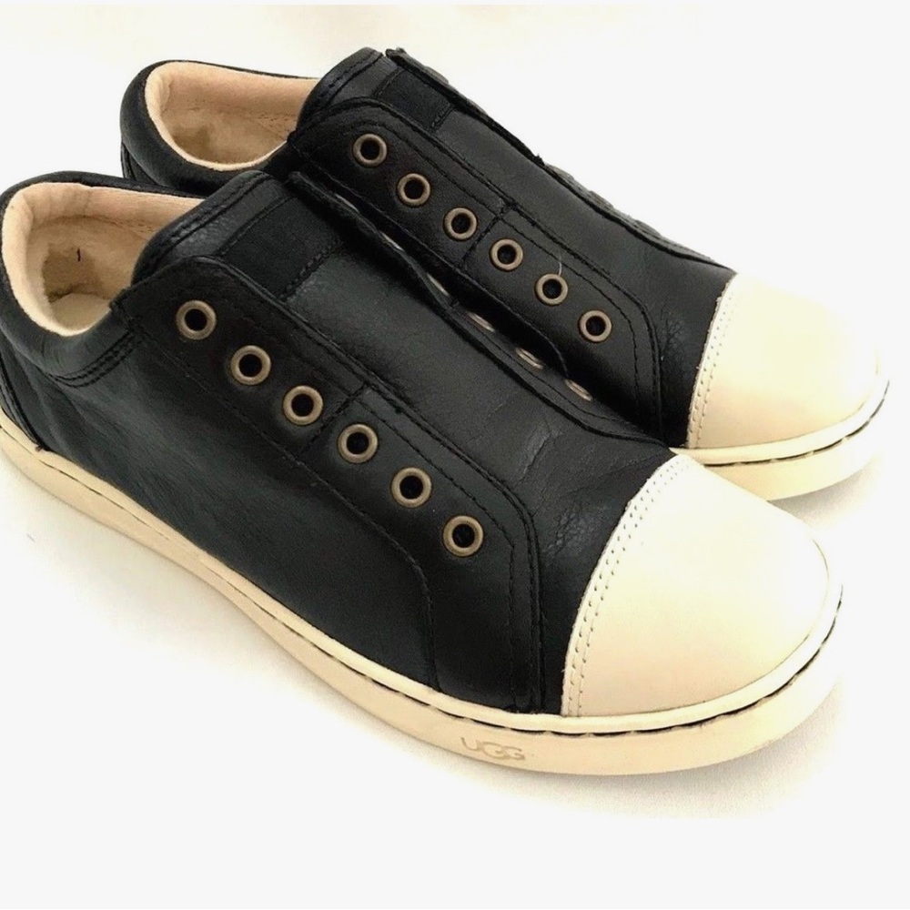 UGG Black leather and Cream Sneakers size 7.5